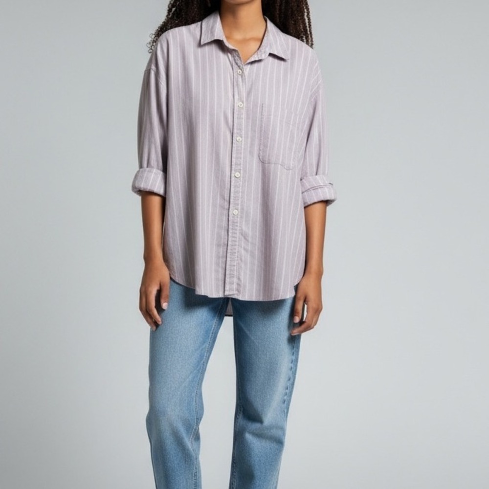 Faherty Women's Size L Striped Button Up Shirt‎ Organic Cotton Lyocell Blend